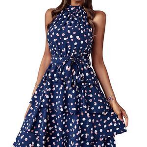 Women's Beach Summer Dresses Sleeveless Halter Neck Dress Floral Print Causal Bo